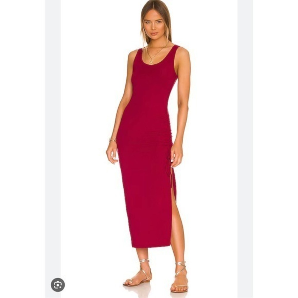 REVOLVE L SPACE SANDPIPER RIBBED SIDE RUCHED MIDI DRESS SIZE XL
